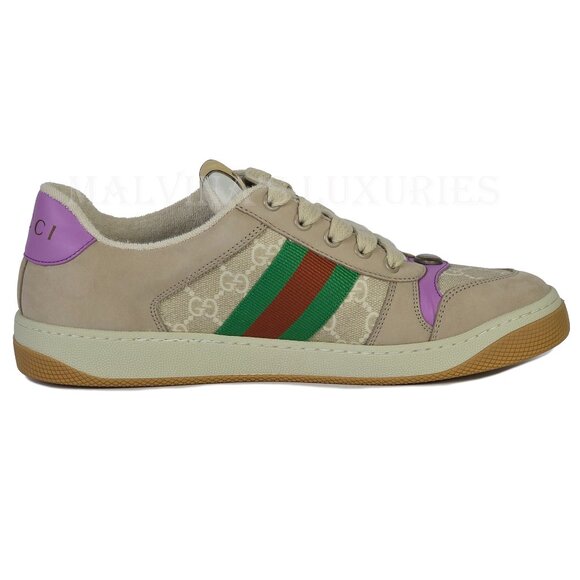 GUCCI SNEAKERS SCREENER LEATHER SHOES GG LOGO WEB STRIPE  sz 40.5 10.5 US - Picture 7 of 16